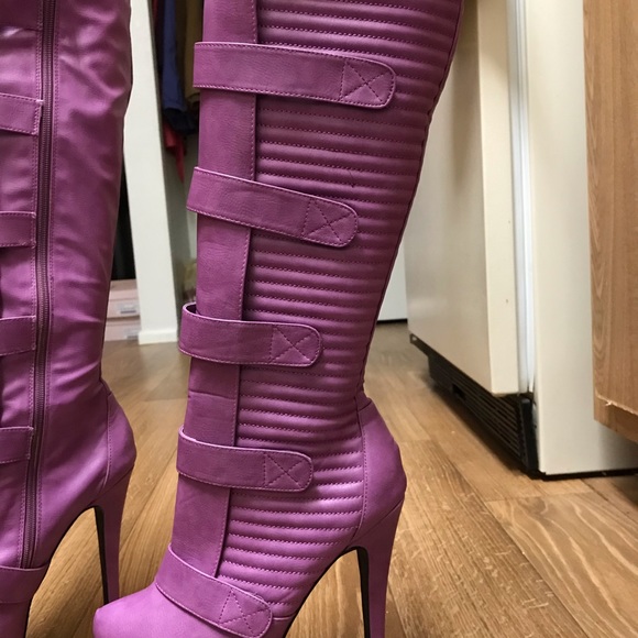 Purple Knee-High Heel Boots (Never Worn). - Picture 3 of 5